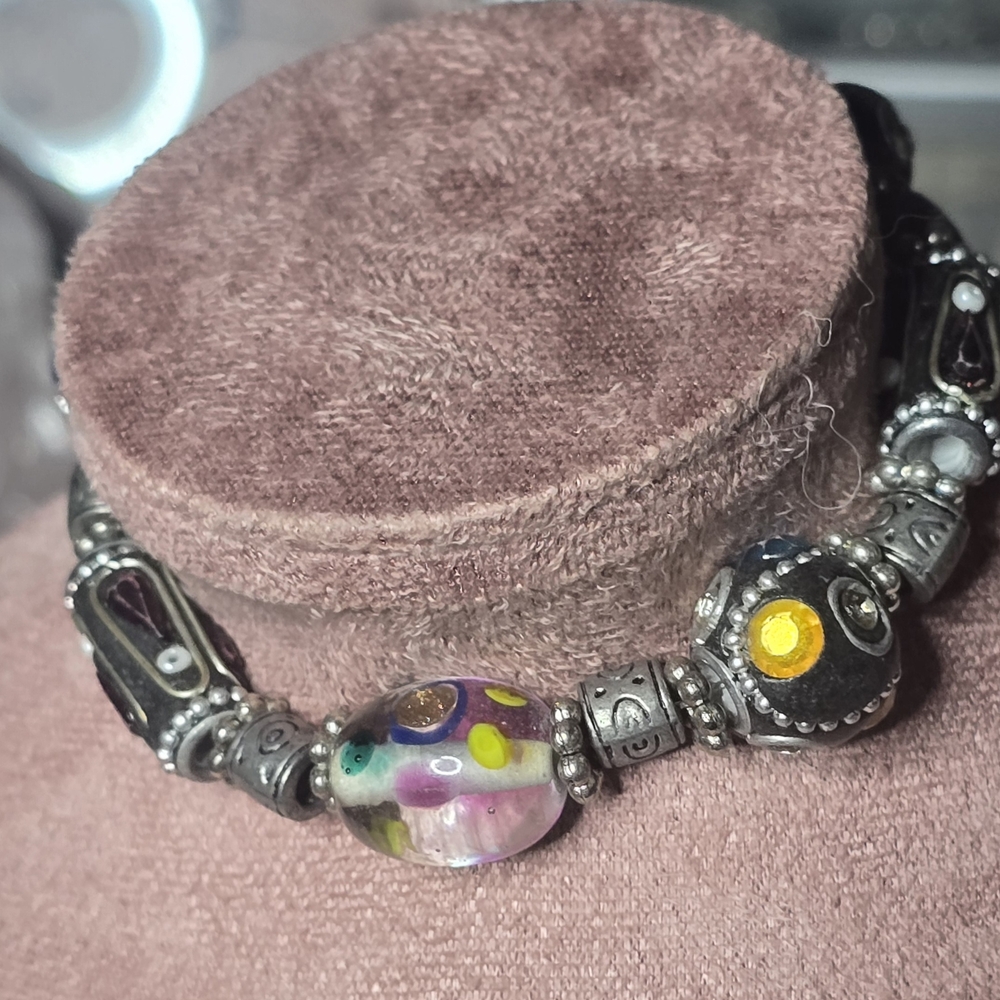Multicolor Glass Bead & Silver-Tone Accent Bracelet - Women Jewelry